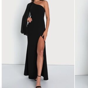 Majestic Attitude Black Cape Sleeve One-Shoulder Maxi Dress